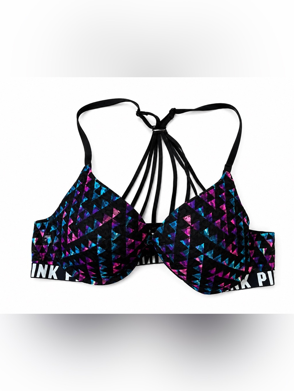 PINK Victoria’s Secret Geo Print Strappy Racerback Bra Women’s 36B - Picture 3 of 10